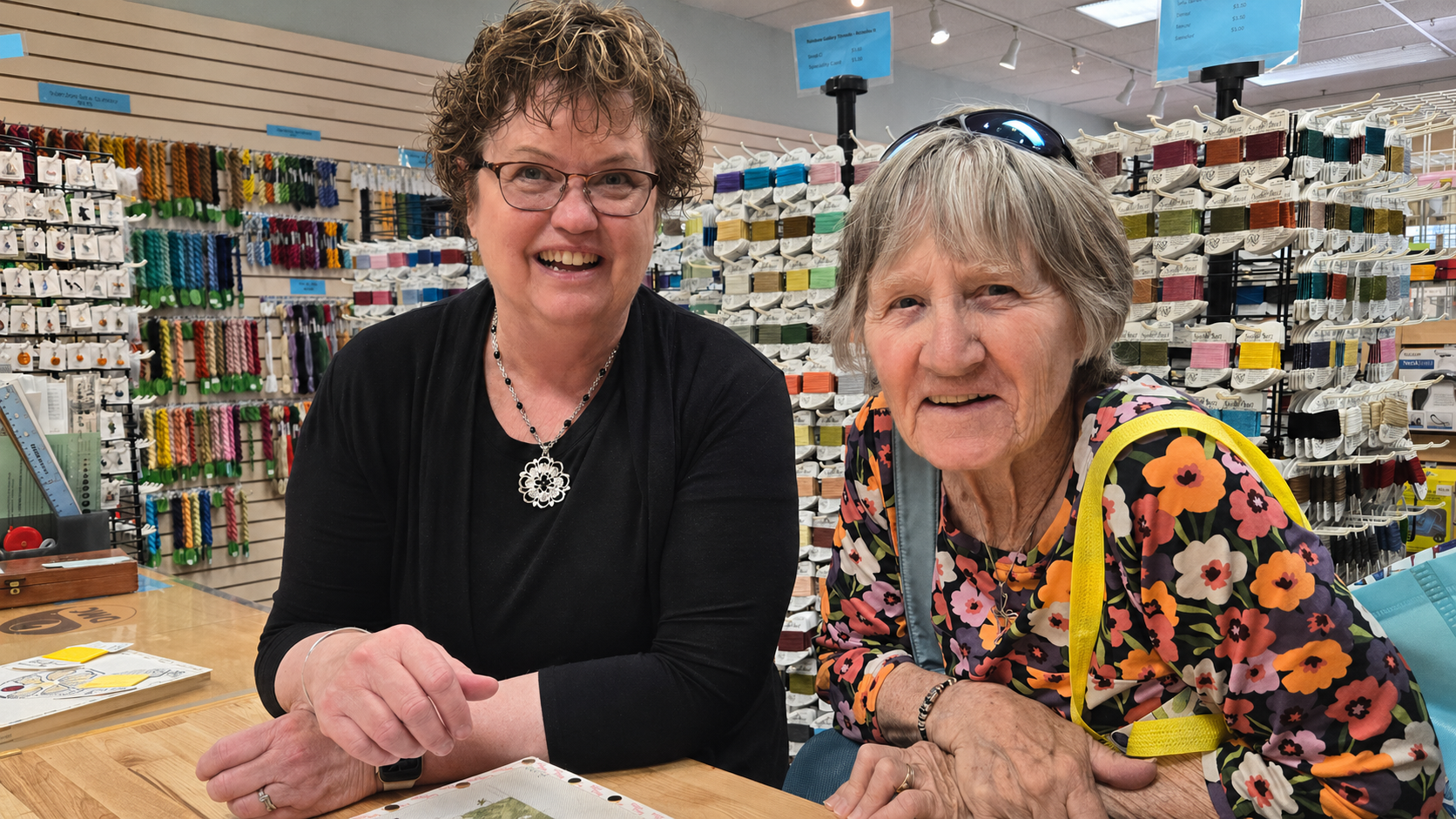 Jerri and friend in The West needlepoint store in Tucson